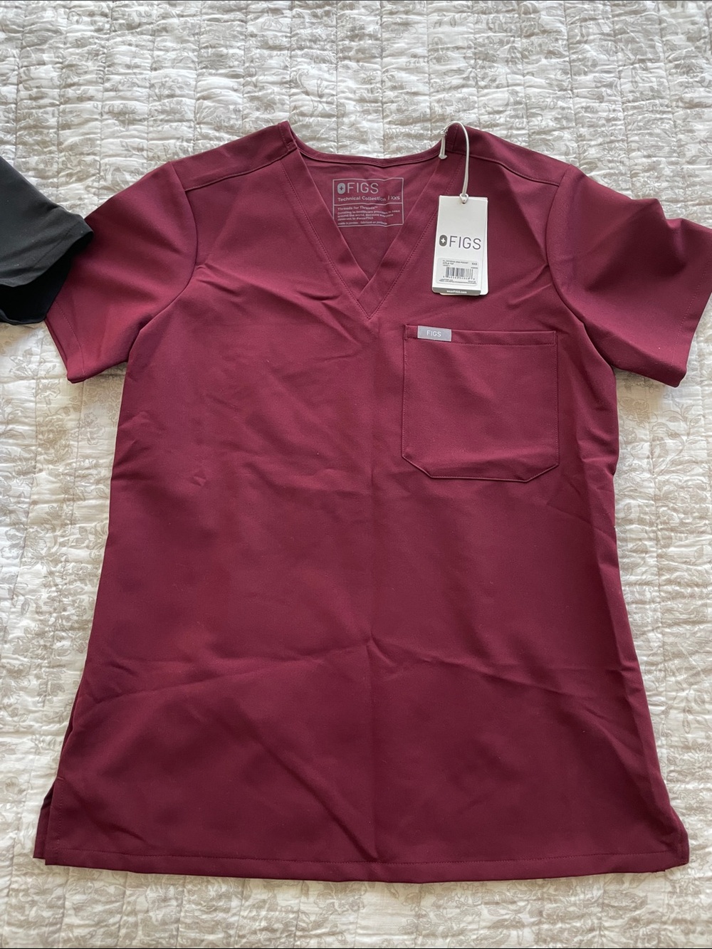 FIGS Women’s one pocket Catarina  Scrub Top in Burgundy